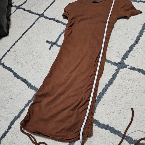 Zara Copper Brown Ribbed Side Tie Short Sleeves Mini Dress Size Small - Picture 9 of 9